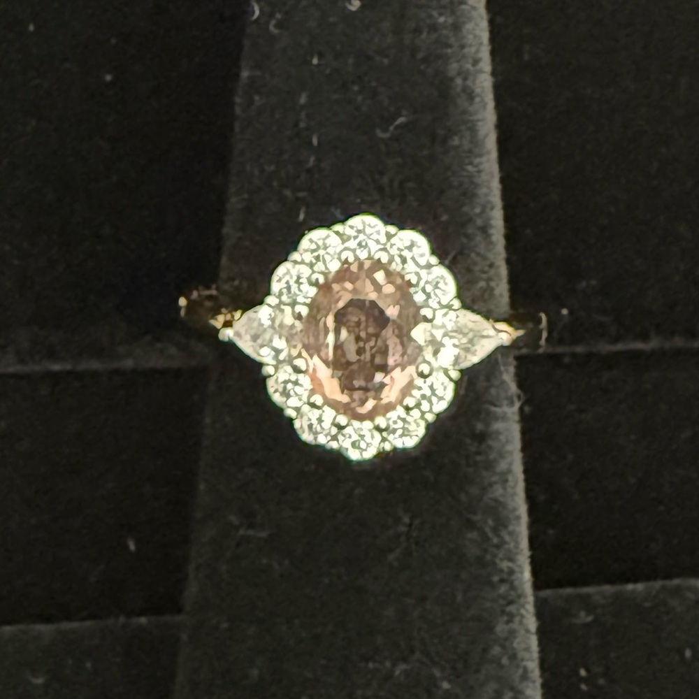 Gold and Silver Vintage-Inspired Halo Ring - Princess Eugenie Ring Light Pink